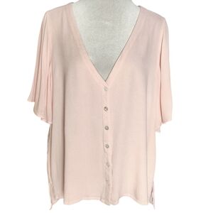 Plum Pretty Sugar Pink Bell Sleeve Button Front Blouse Women's Size XL